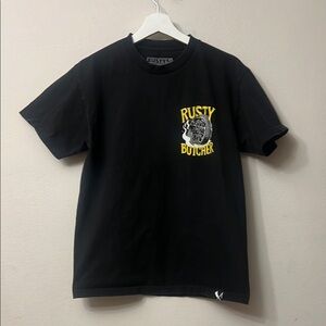 Rusty Butcher Classic Black Crew Neck Short Sleeve Tee with Emblem 312